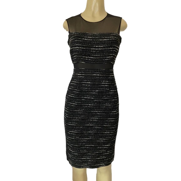 Rickie Freeman Teri Jon Dress Sheath Tweed Metallic Sleeveless Black Mes… - Picture 1 of 6